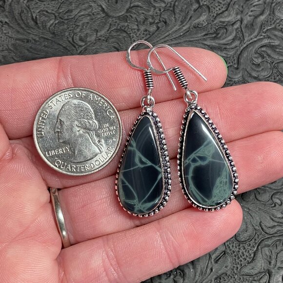 Spiderweb Obsidian Earrings Stone Crystal Jewelry - Picture 4 of 5